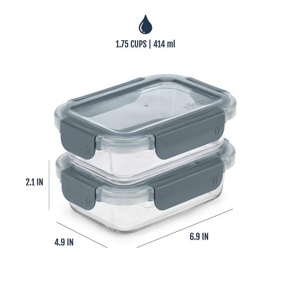 Ello Colorlock 2pk 1.75c Rectangle Glass Food Storage container Set Platinum