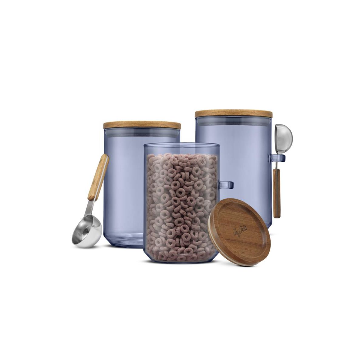 Holden 32oz Stackable Glass Storage Canister Set with Wood Lids and Scoops- Clear