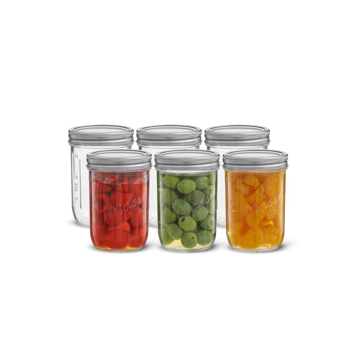 JoyJolt Wide Mason Jars with Airtight Lids, Labels and Measures - 16 oz - Set of 6