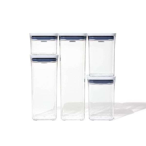 OXO POP 5pc Plastic Airtight Food Storage Container Set White: Kitchen Canisters, Dishwasher-Safe, Lifetime Warranty