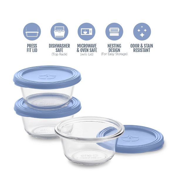 Ello Everyday 3pk 2c Round Glass Food Storage container Set Elemental Blue