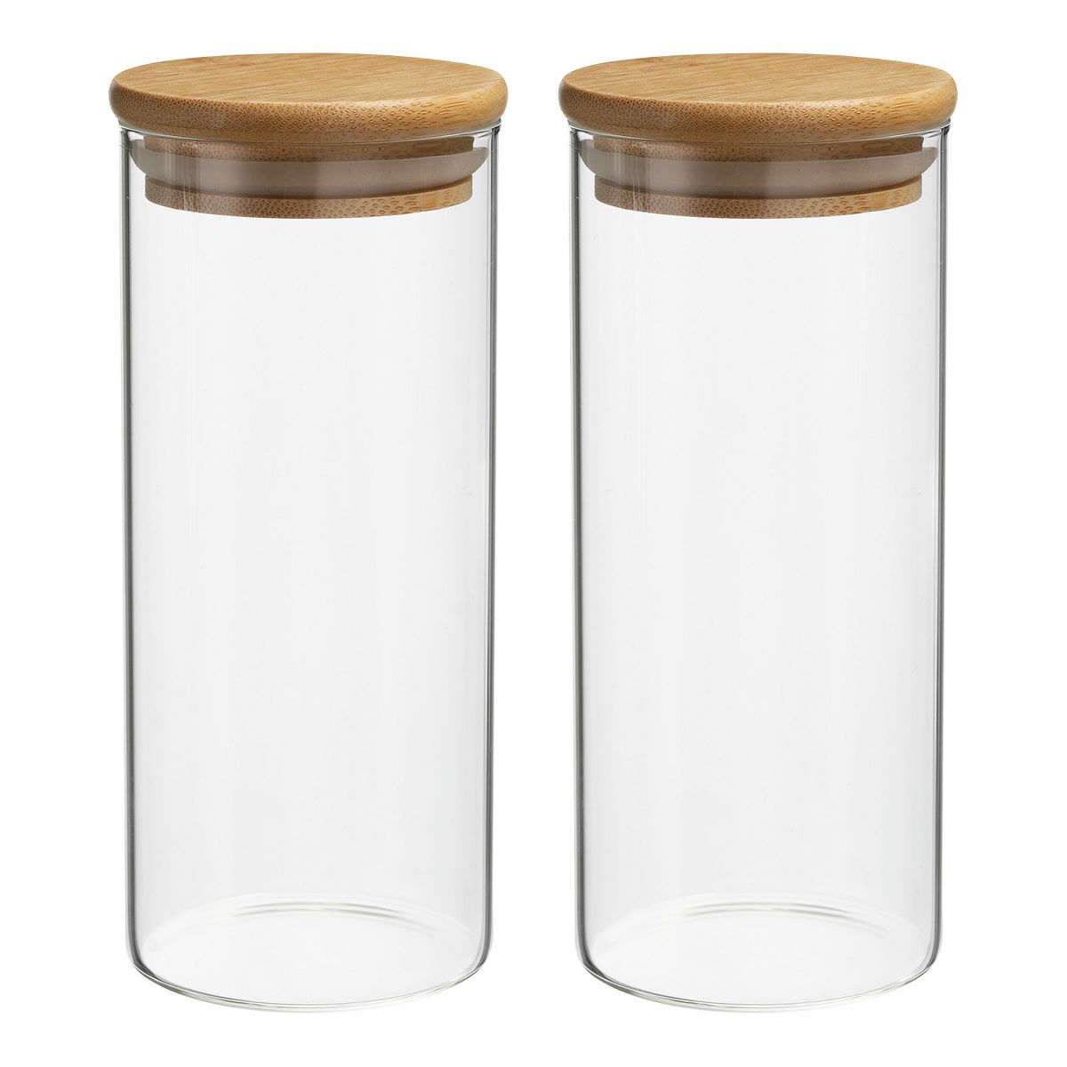 Unique Bargains Kitchen Food Storage Glass Jar with Airtight Bamboo Lid 2 Pcs 10x5.4cm