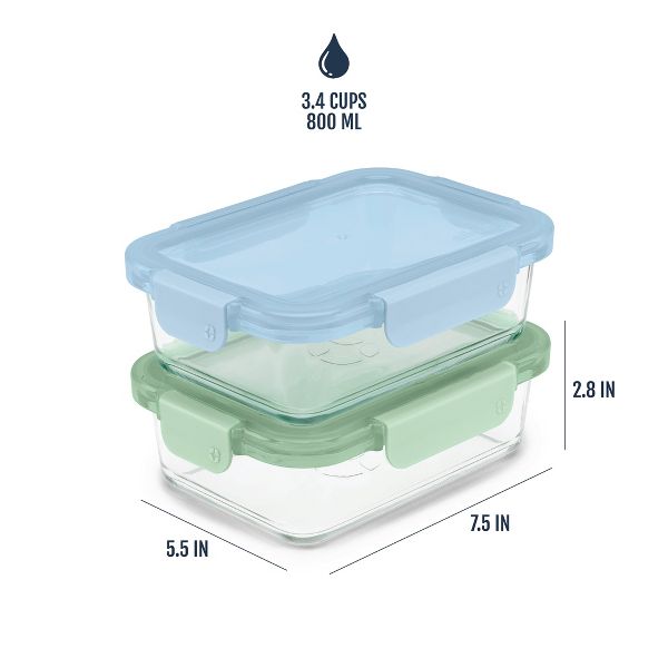 Ello 2pk 3.4c Color Lock rectangle Glass Food Storage Container Set