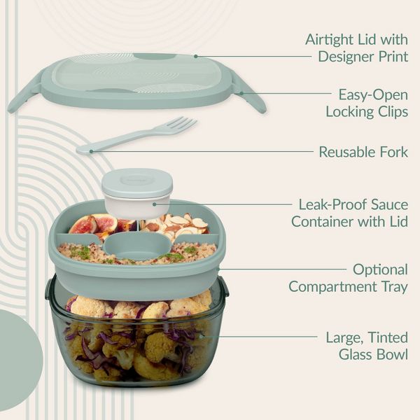 Bentgo 7.6c Glass All-in-One Salad Container Mod Curves Desert Rose