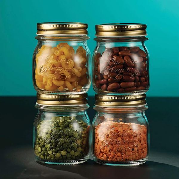 Bormioli Rocco Quattro Stagioni 17oz Glass Preserving Jars, Set of 6 - Wide Mouth Airtight, Twist Top Mason Jars