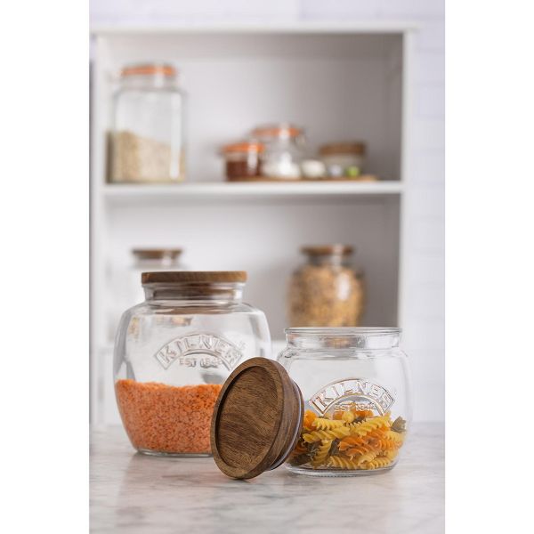 Kilner Universal Glass Storage Jar with Wooden Lid and Silicone Seal, 28.7 Ounce