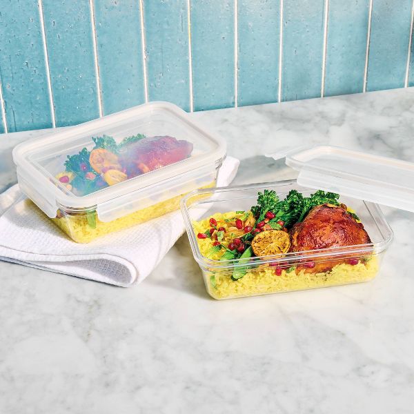 4pc (set of 2) 5.5 Cup Tritan Plastic Rectangle Food Storage Container Set Clear - Figmint™: Stackable Design