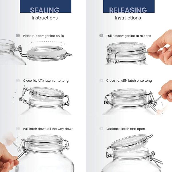 Bormioli Rocco Fido Glass Canning Jars, Airtight Storage Containers with Blue Lids – 50.75 oz Clamp Lock Canisters – Italian Made Glass (Set of 2)