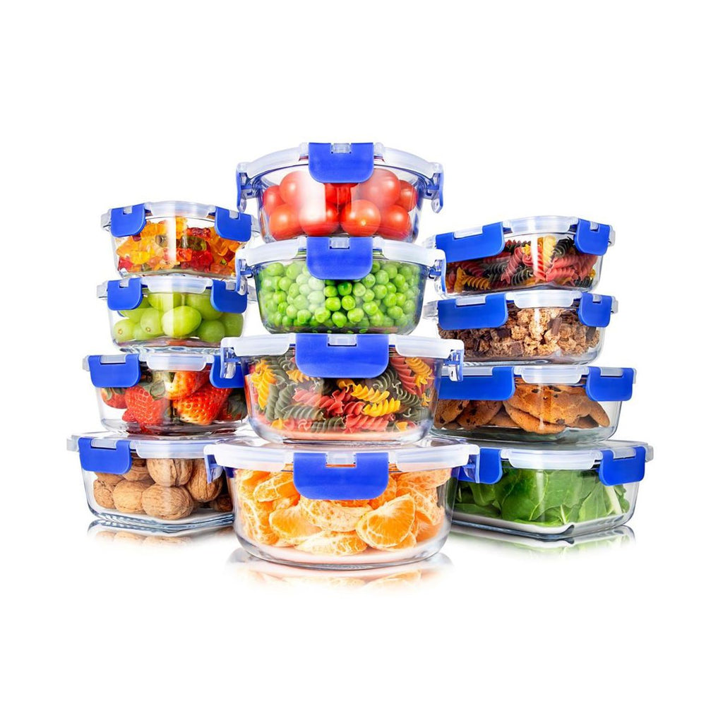 SereneLife 24-Piece Food Storage Containers - Superior Glass Food Storage Set, Blue