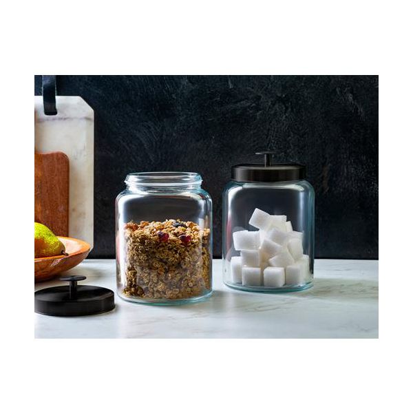 Kook Glass Storage Canisters, 2.8 Liter, Set of 2, Black