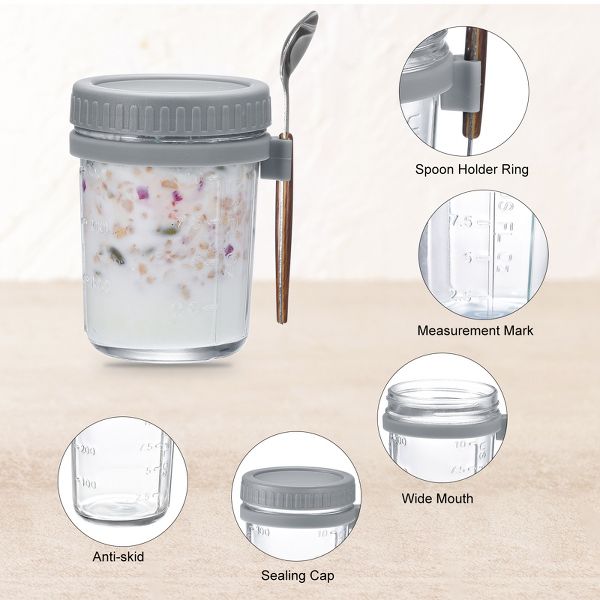 Unique Bargains Leak-Proof Durable Overnight Oats Glass Jar 6 Pcs Cyan