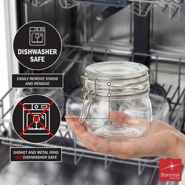 Bormioli Rocco 17.5 oz Fido Glass Storage Jars - Airtight Clamp Lid, BPA-Free - Set of 3
