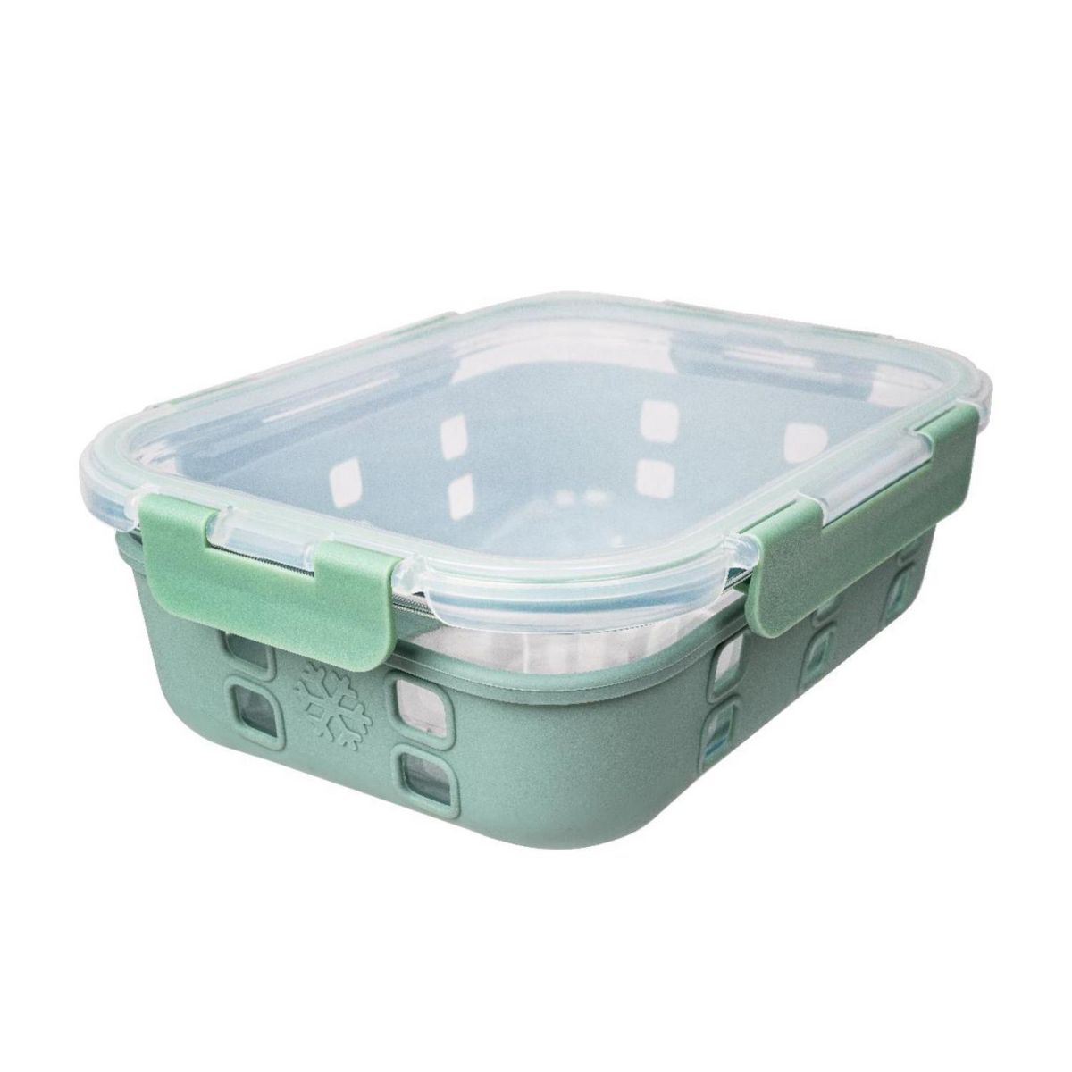 Lexi Home 35 oz. Rectangular Glass Food Storage Container with Snap-Lock Lid & Sage Silicone Sleeve