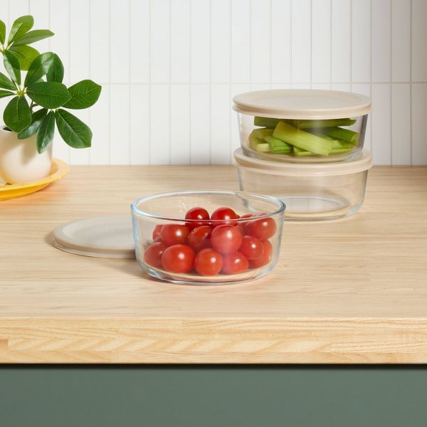 6pc (set of 3) 2c Round Glass Food Storage Container Set Blue - Room Essentials™
