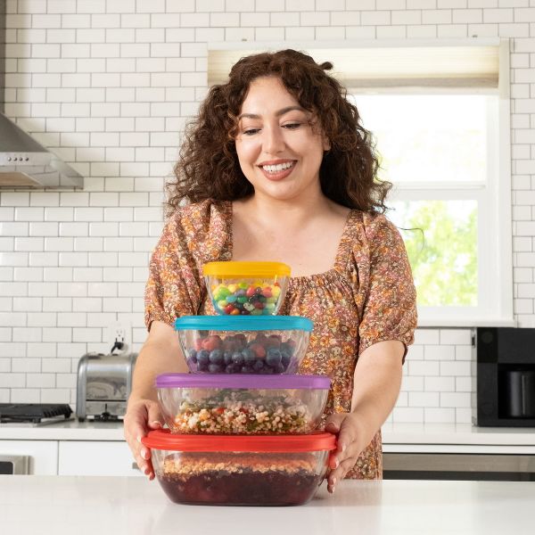 Libbey Serve It 8 Piece Glass Storage Container Set with 2 Cup, 6 Cup, 8 Cup, and 12.5 Cup Bowls and Multi Color Lids
