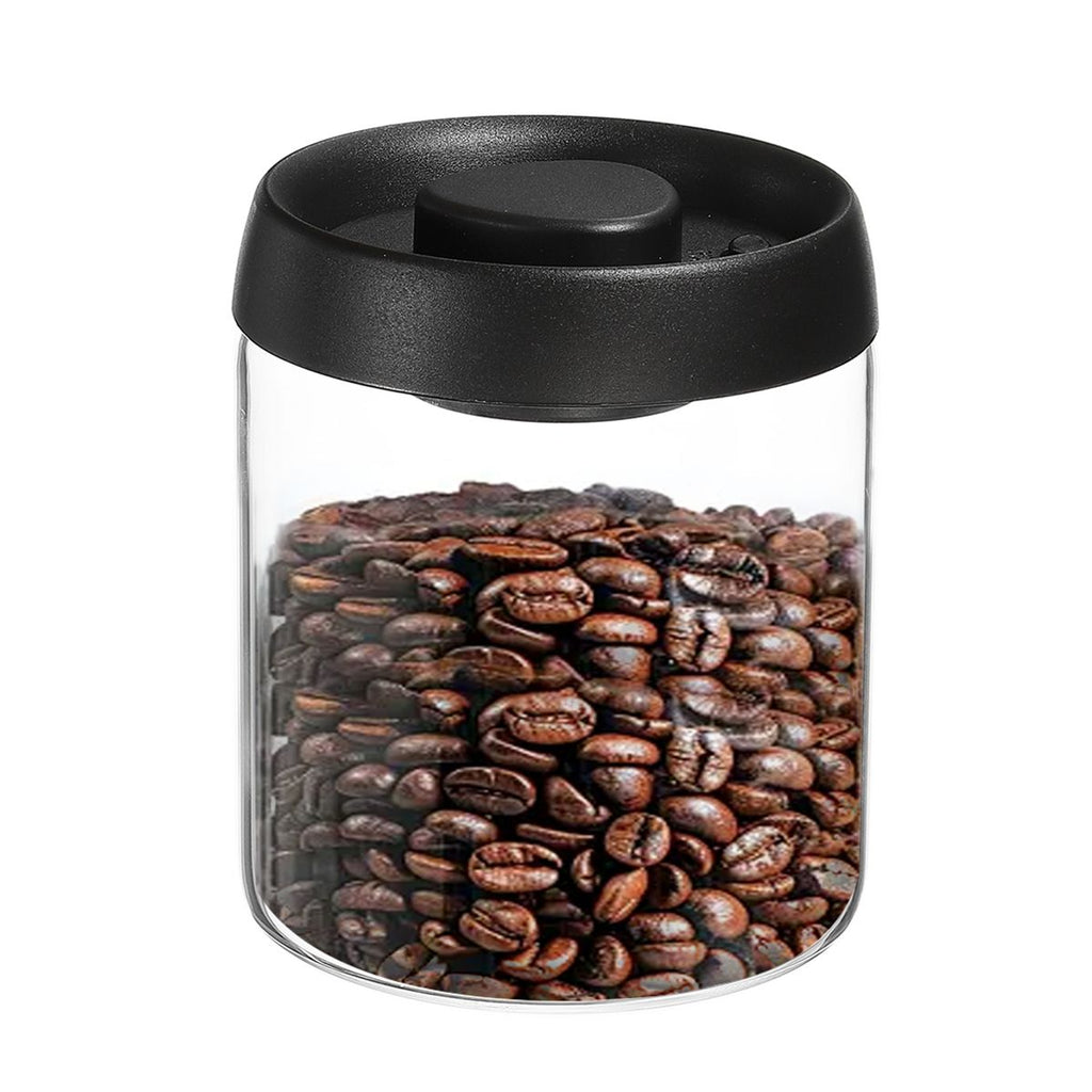 Unique Bargains Glass Airtight Vacuum Seal Coffee Bean Container 30oz Black