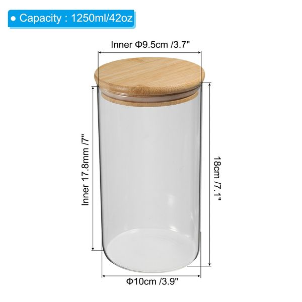 Unique Bargains Kitchen Food Storage Glass Jar with Airtight Bamboo Lid 10x10cm