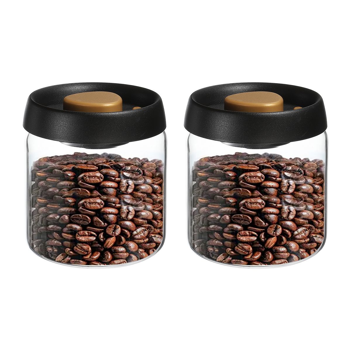 Unique Bargains Glass Airtight Vacuum Seal Coffee Bean Containers 17oz 2 Pcs Black