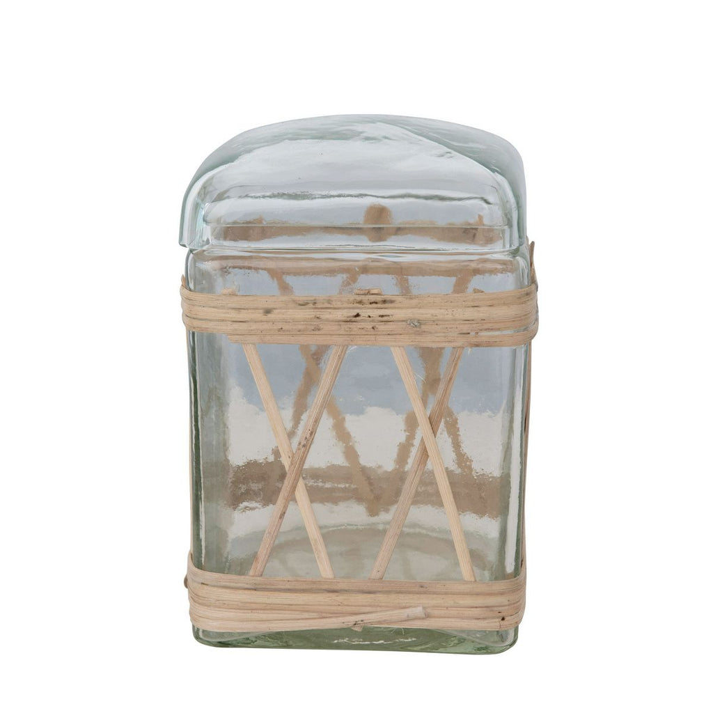 Storied Home Rattan Wrapped Glass Jar with Lid