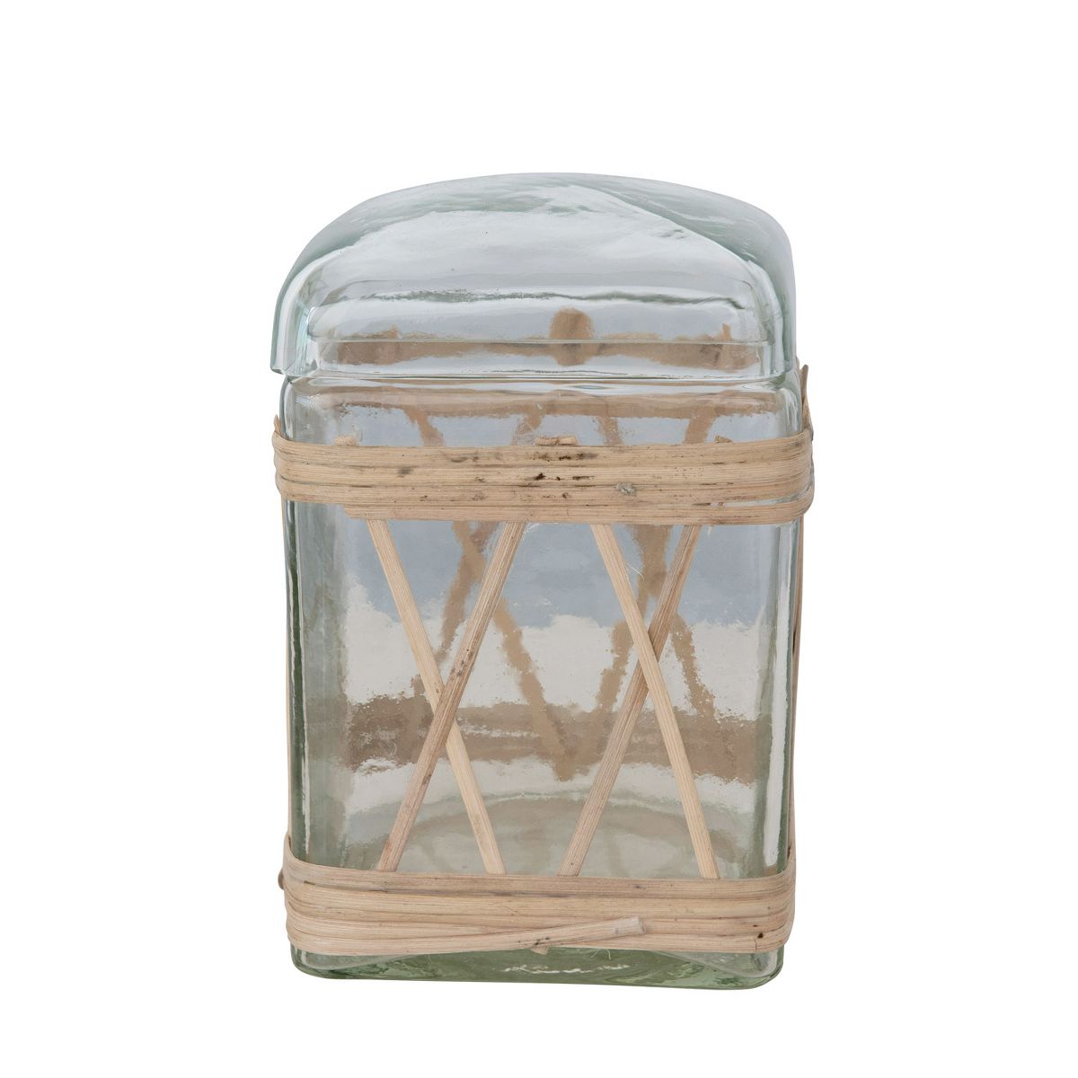 Storied Home Rattan Wrapped Glass Jar with Lid