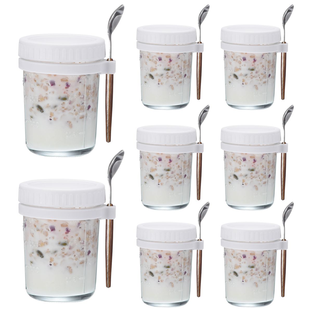 Unique Bargains Leak-Proof Measurement Marks Portable Glass Overnight Oats Container 8 Pcs Cyan
