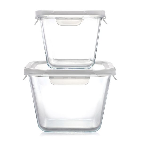 Gibson Home Essential Storage 4 Piece Borosilicate Glass Square Container Set with Snap Lids