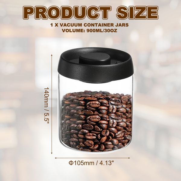 Unique Bargains Glass Airtight Vacuum Seal Coffee Bean Container 30oz Black