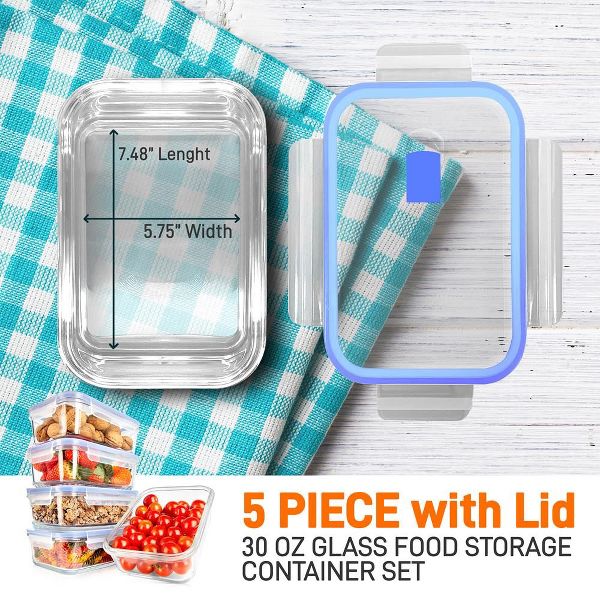 NutriChef GlassLock 10-Piece Food Storage Container Set - Airtight, Stackable, BPA-free with Vent Lids and Air Hole