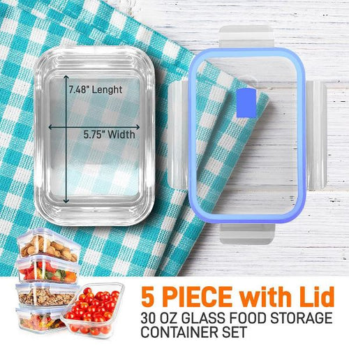 NutriChef GlassLock 10-Piece Food Storage Container Set - Airtight, Stackable, BPA-free with Vent Lids and Air Hole