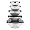 Glass Food Storage Containers with Snap Lids- 10 Piece Set with Multiple Bowl Sizes for Storage, Meal Prep, Mixing and Serving (Black)