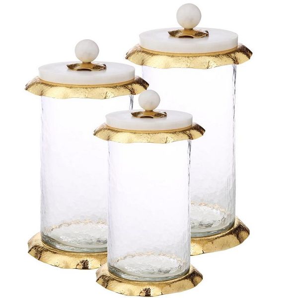 Classic Touch 10.5" Glass Canister with Marble and Gold Lid