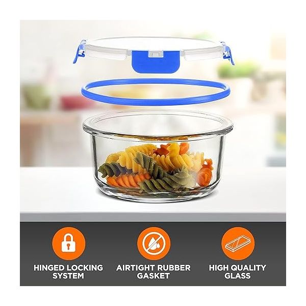 SereneLife 24-Piece Food Storage Containers - Superior Glass Food Storage Set, Blue