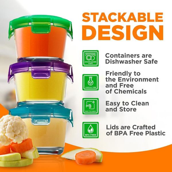 NutriChef 12-Piece Mini High Borosilicate Glass Round Meal-Prep Containers with Airtight Lid – 4 oz