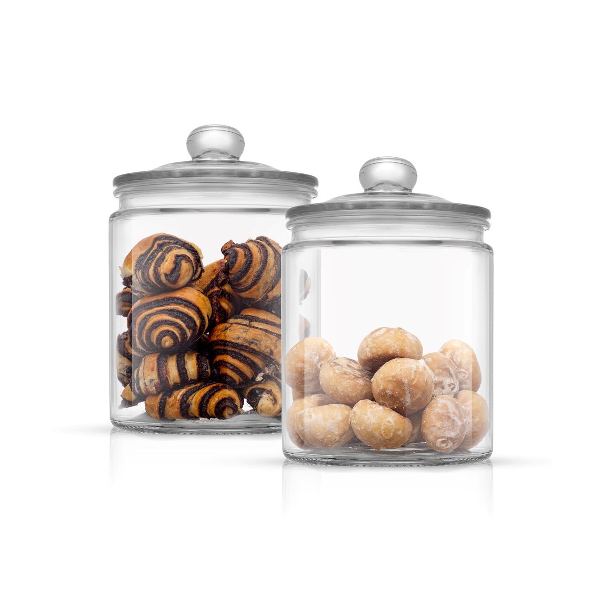 JoyFul Round Glass Cookie Jar with Airtight Lids - 67 oz Kitchen Containers Canister - Set of 2