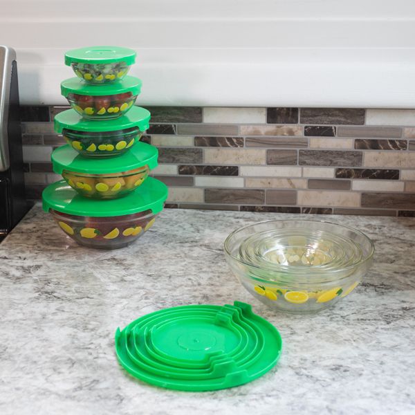 Classic Cuisine 20-Piece Lemon Design Glass Bowls with Lids Set