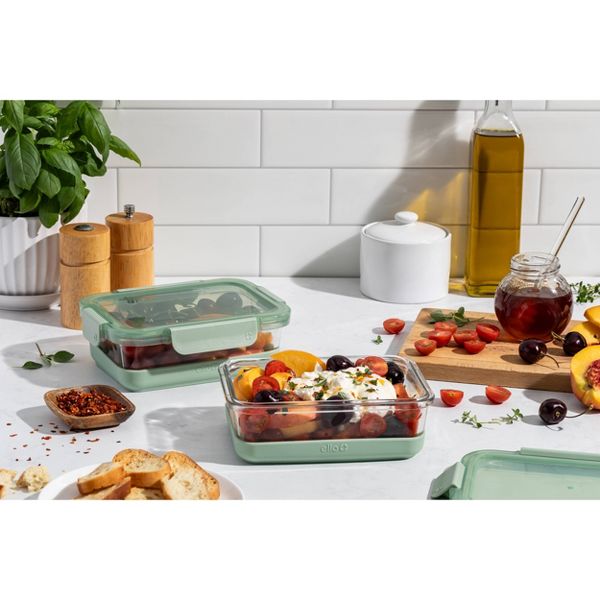 Ello 4pc 3.4c Glass Refresh Food Storage Container Set Green: Meal Prep, Locking Lids, Oven & Microwave Safe