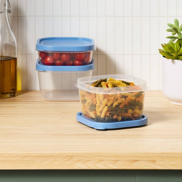6pc (Set of 3) Plastic Food Storage Container Set Blue - Room Essentials™