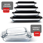 Joytable 4-Pack Baking Pans Set, Glass Food Storage Containers with Lids, Glass Baking Dishes for Oven - Black