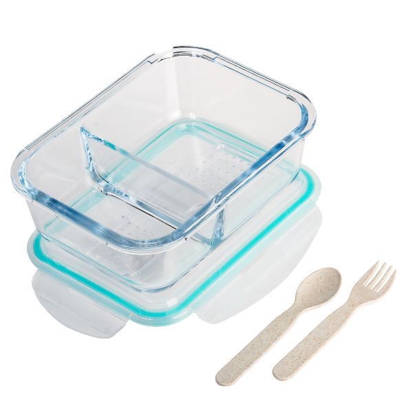 Lexi Home 2-Compartment 35 oz. Glass Meal Prep Container with Utensils