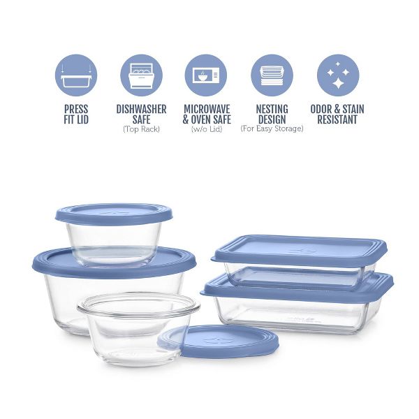 Ello Everyday 10pc Mixed Round Glass Food Storage container Set Elemental Blue