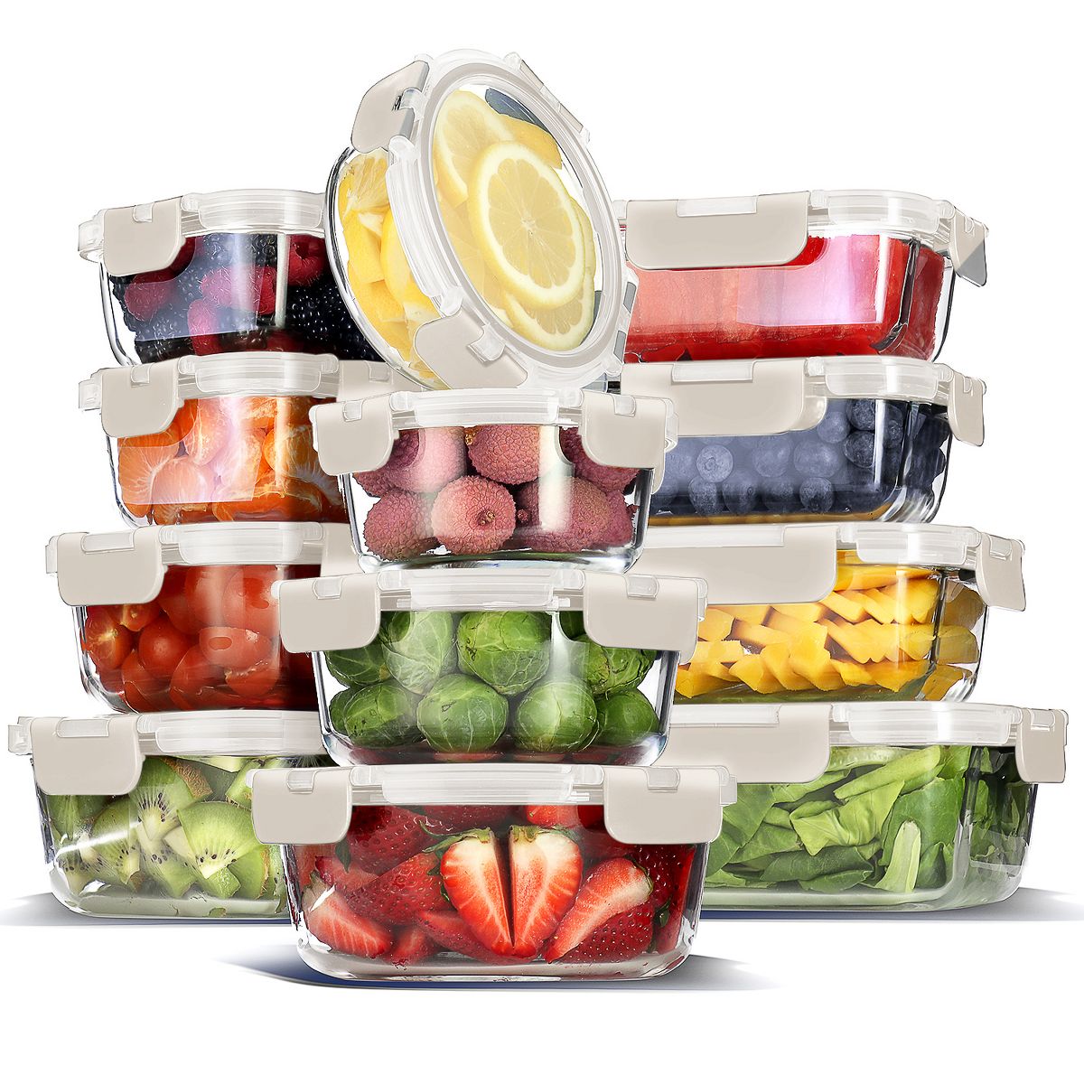 JoyTable 12-Pack Glass Food Storage Containers with Lids, Reusable Glass Food Containers with Leakproof Snap Lock Lids