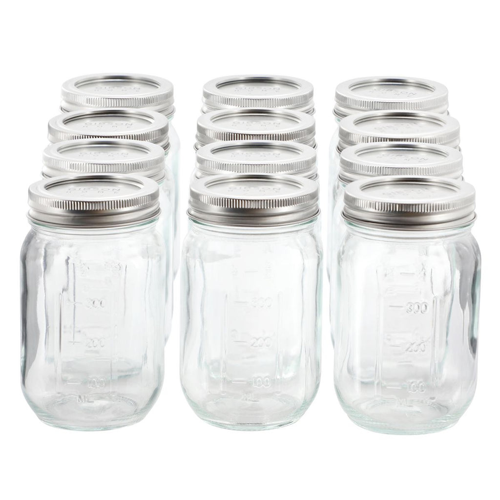 Gibson Home Market Preserves 12 Piece 16 Ounce Glass Canning jars with Lids and Bands