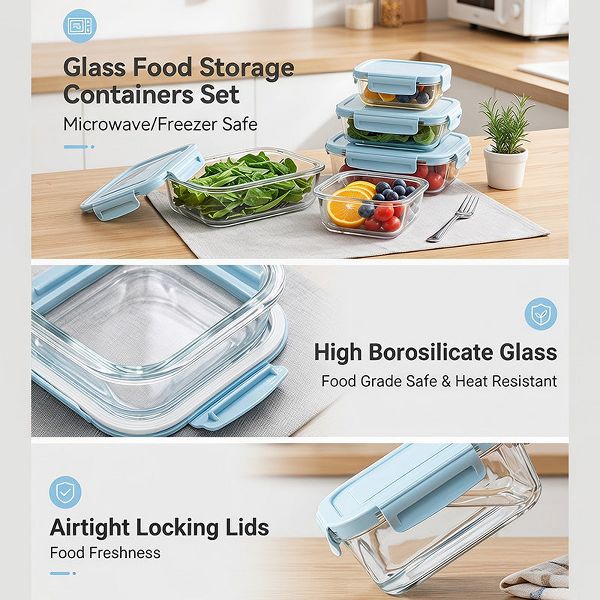 AEELLEEA 8 Pack BPA Free Airtight Glass Meal Prep Containers, Microwave Freezer Dishwasher Safe Office Food Lunch Storage Boxes