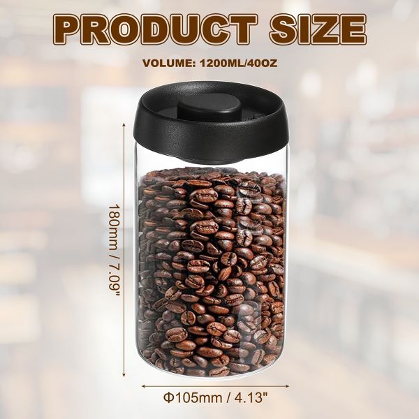 Unique Bargains Glass Airtight Vacuum Seal Coffee Bean Container 40oz Black