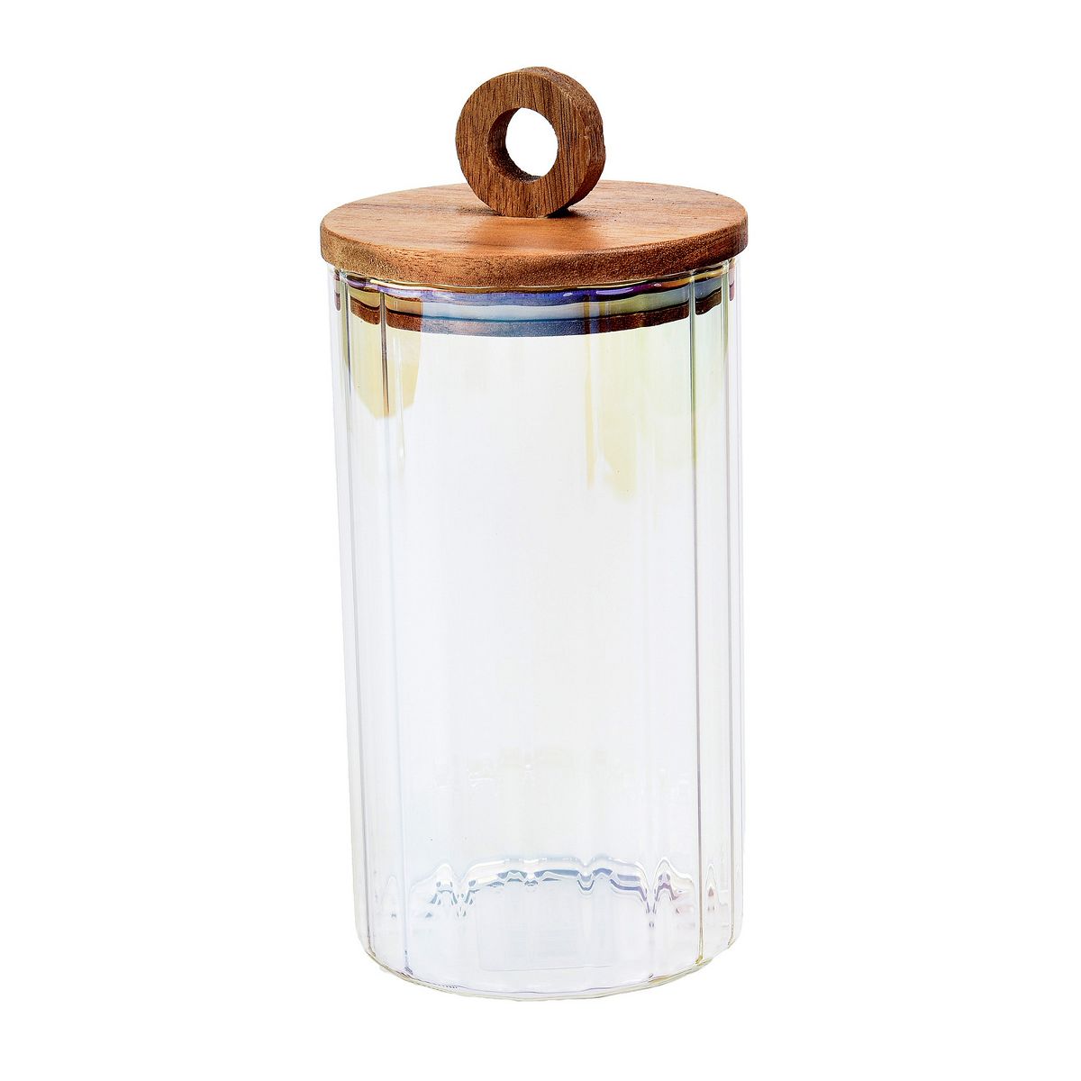 SharpChef 2PK Glass Airtight Electroplated Storage Jar with Wooden Acacia Lid, Glass Food Storage Jars, 37 oz / 1.1 L / 5 cups