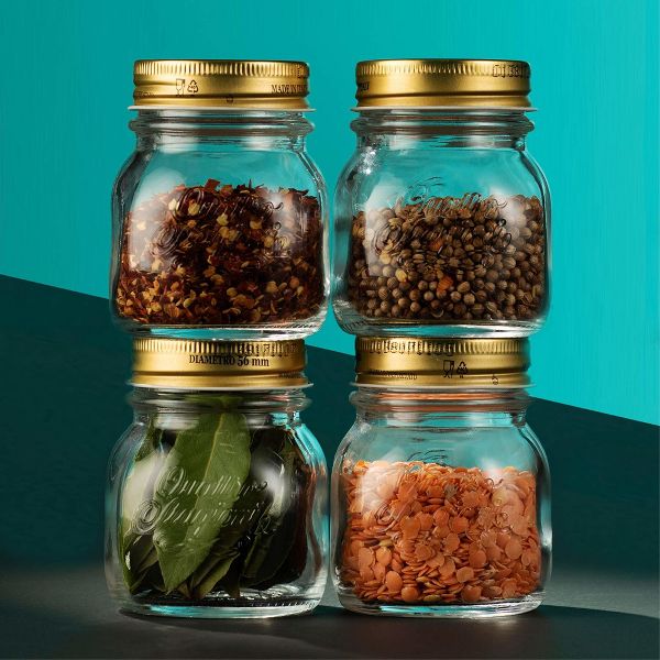 Bormioli Rocco Quattro Stagioni 17oz Glass Preserving Jars, Set of 6 - Wide Mouth Airtight, Twist Top Mason Jars