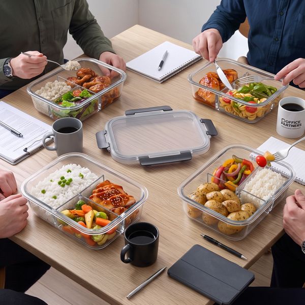 Sorbus 5-Pack 35 oz/1040 mL 3-Compartment Glass Food Storage Containers with Airtight Lids