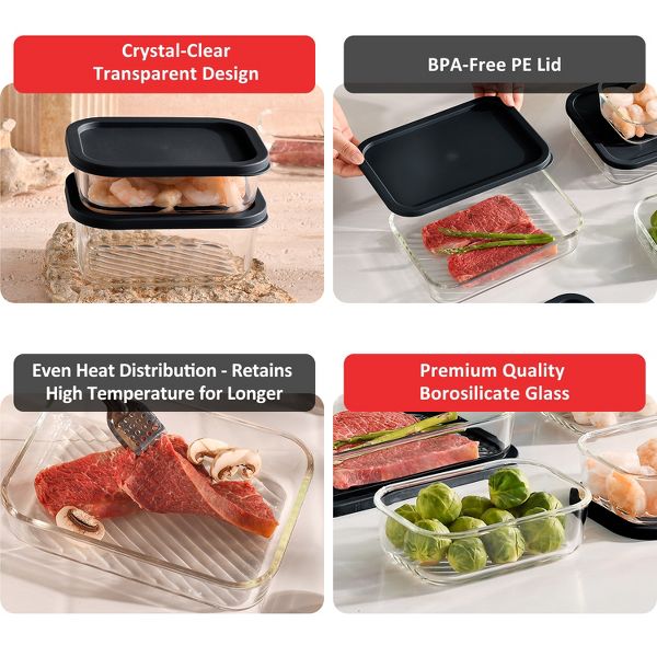 JoyTable Modular Glass Food Storage & Baking Containers – 12-Piece Set, Black Lids