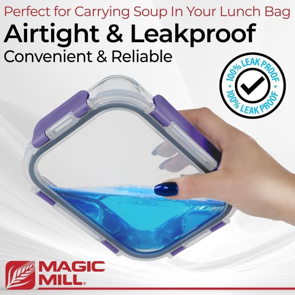 Magic Mill 24pc Glass Food Storage Container Set – Airtight Lids, Dishwasher Safe, BPA-Free, Purple