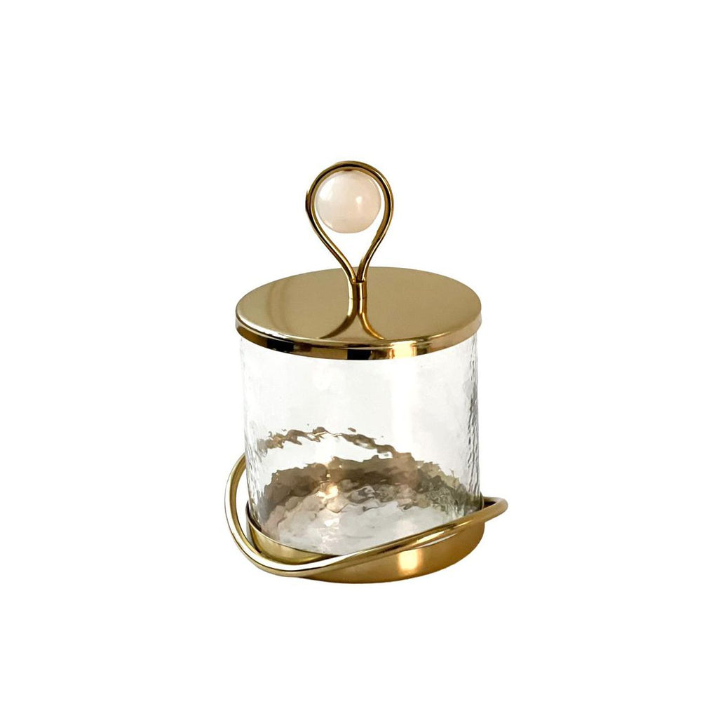Kinor Elegant Glass Cookie Jar with Gold Lid and Base, Hammered Glass Storage Container for Cookies, Candy, Treats, Snacks and Kitchen Counter Décor